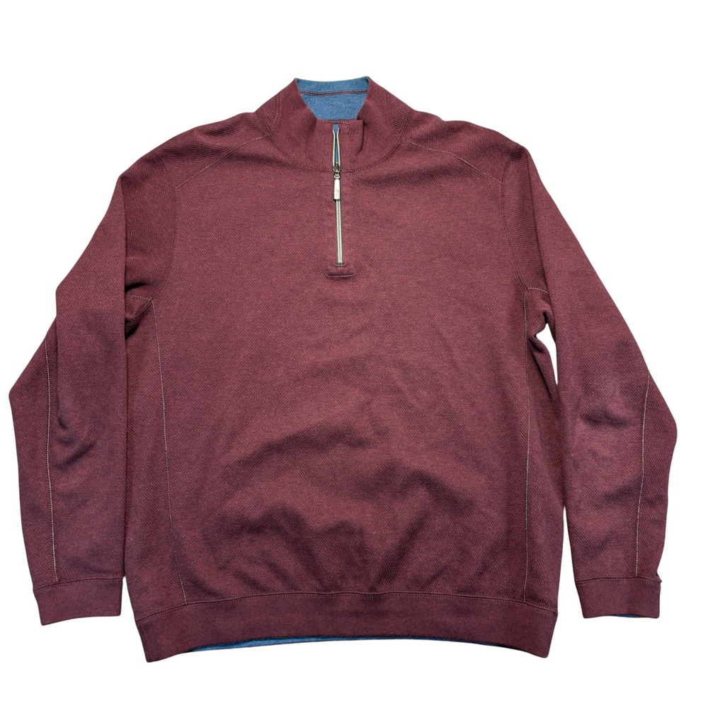 Tommy Bahama Reversible Quarter Zip Pullover Blue Burgundy Mens Large - Picture 2 of 12